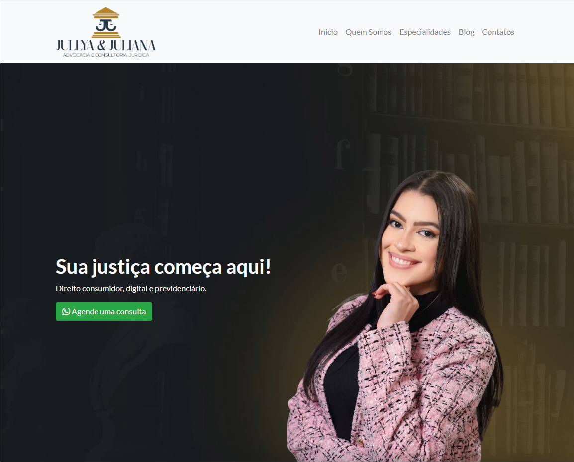 Site institucional das advogadas Jullya e Juliana Macedo — layout profissional com blog e área de especialidades
